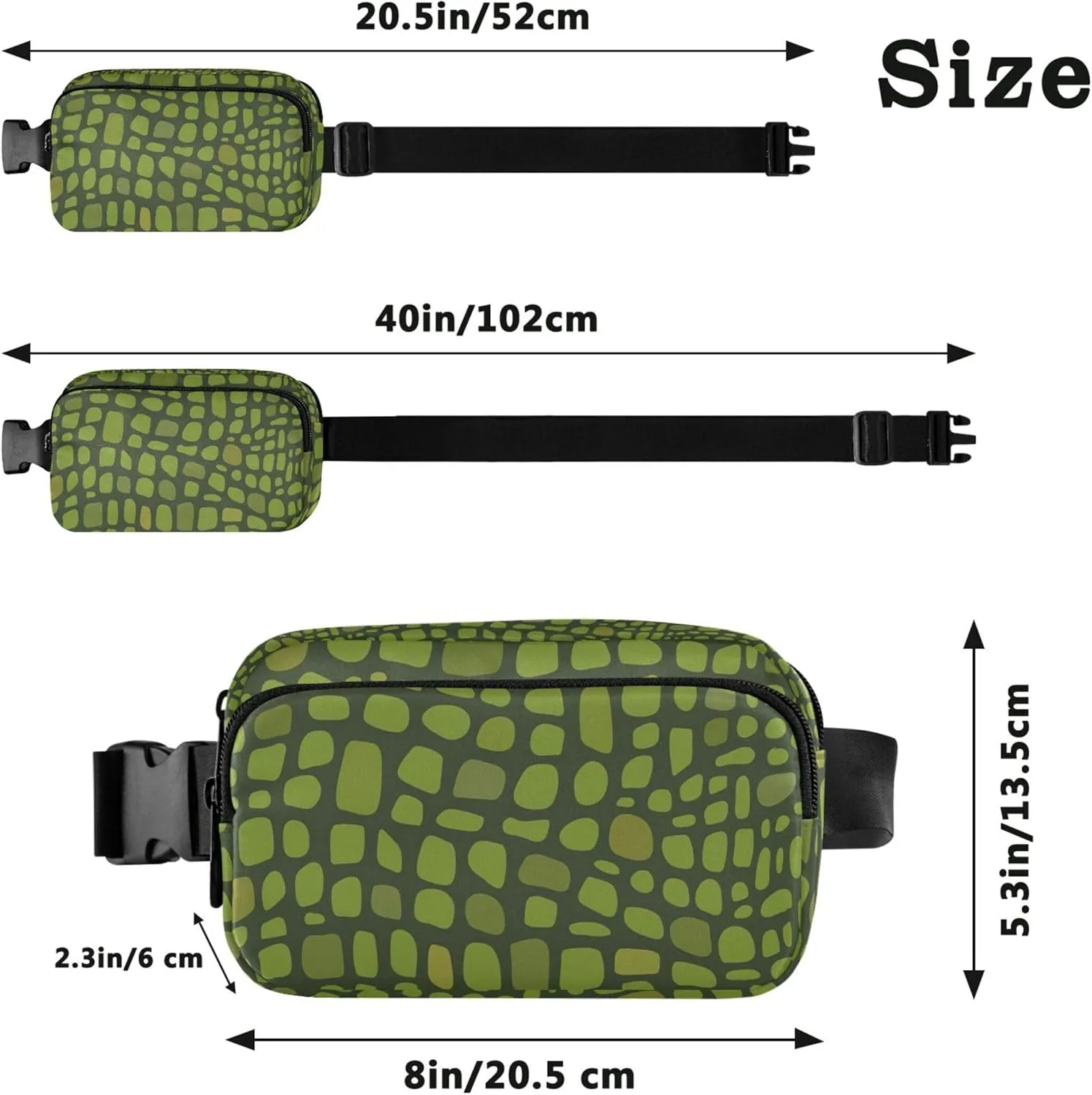 Custom Green Crocodile Skin Alligator Waterproof Women Fanny Pack Hip Bag Belt Purse Funky Travel Waist Pouch