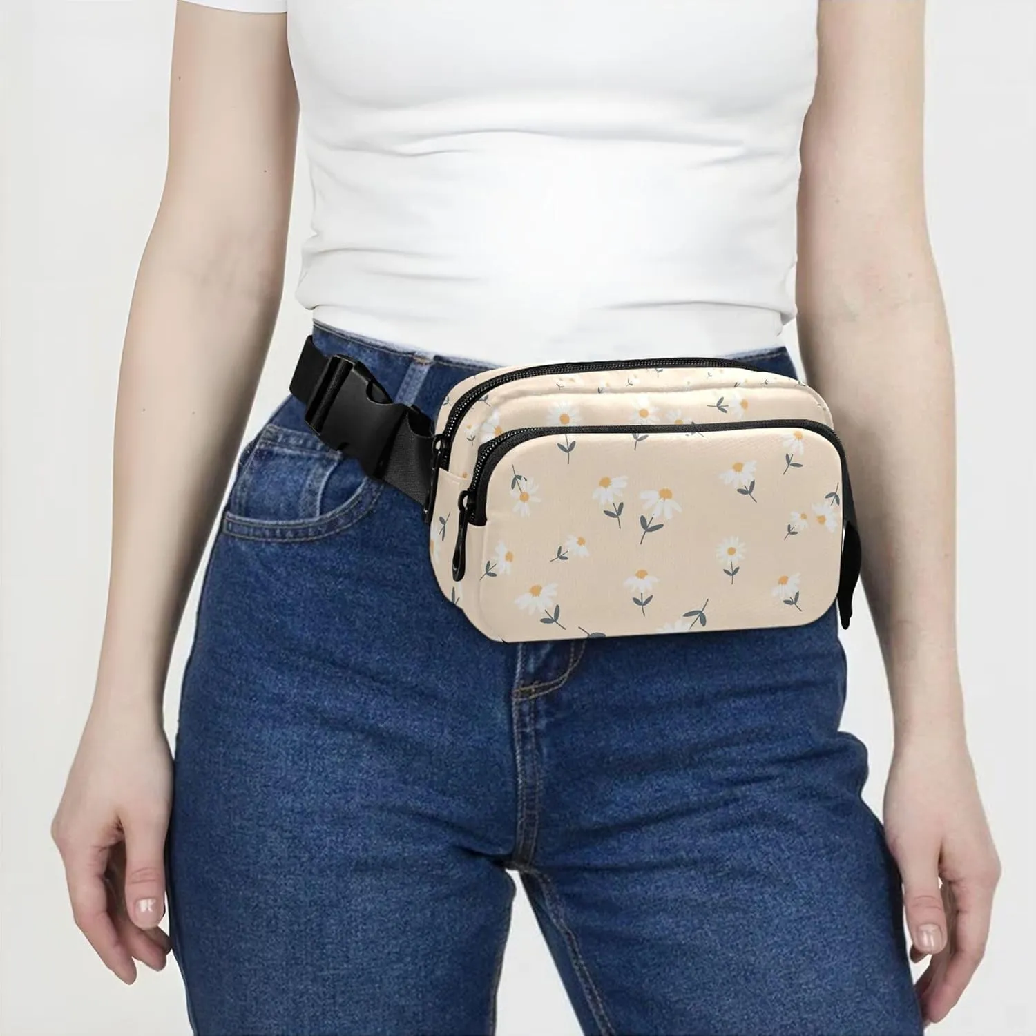 Daisy Flowers Floral Fanny Packs for Women Waterproof Anti Theft Belt Bag Cute Cross Body Waist Purse