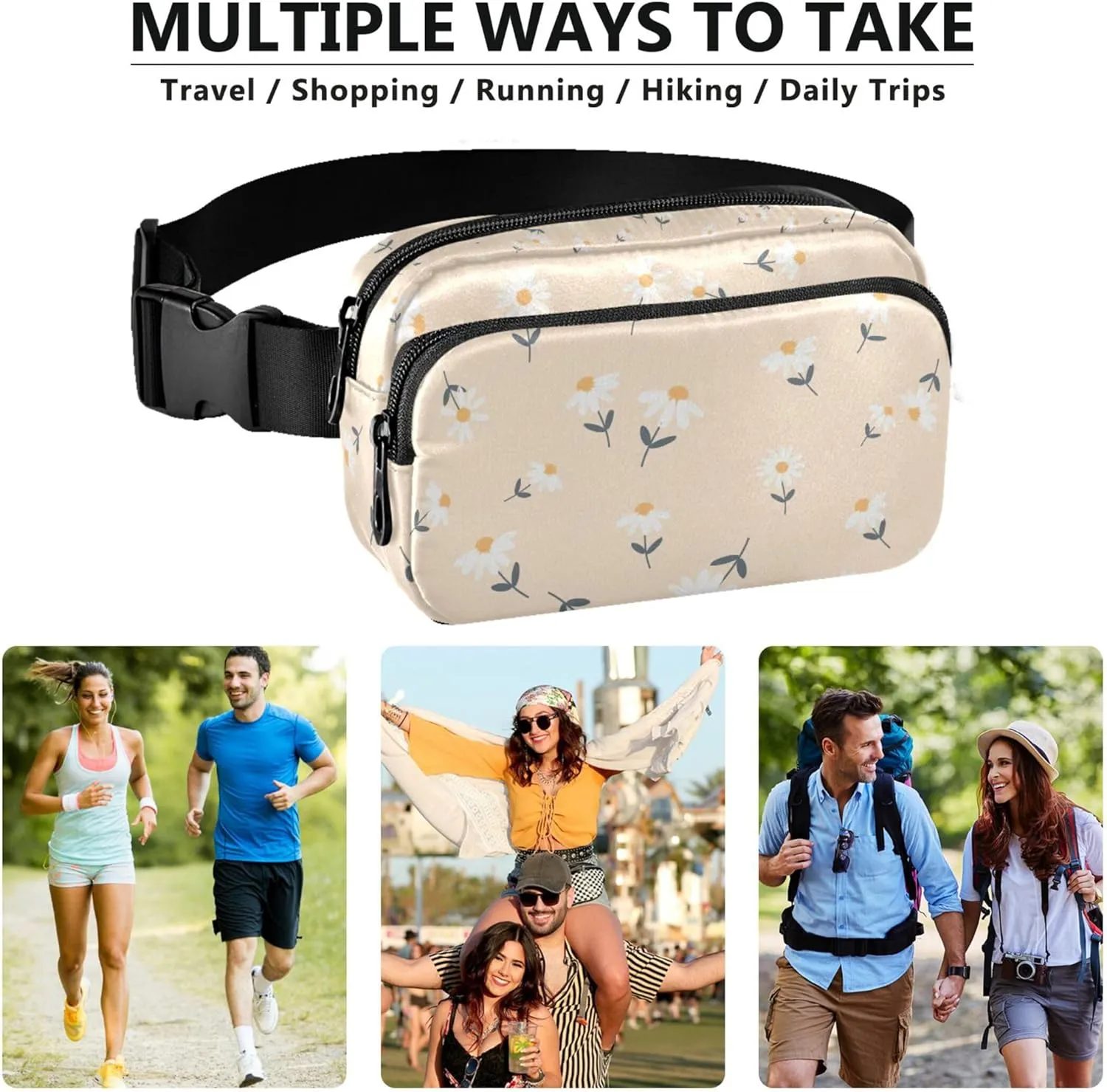 Daisy Flowers Floral Fanny Packs for Women Waterproof Anti Theft Belt Bag Cute Cross Body Waist Purse