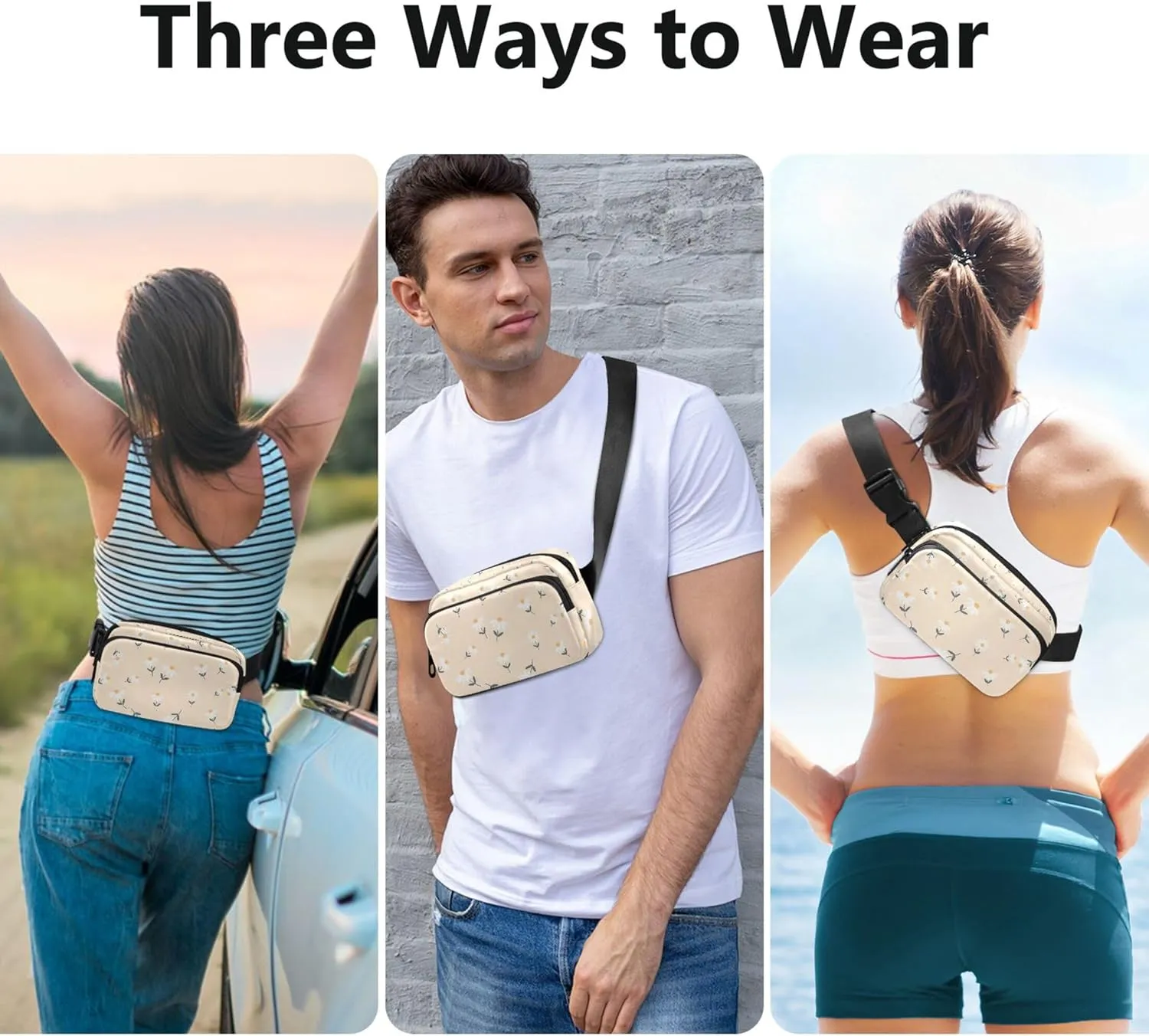 Daisy Flowers Floral Fanny Packs for Women Waterproof Anti Theft Belt Bag Cute Cross Body Waist Purse
