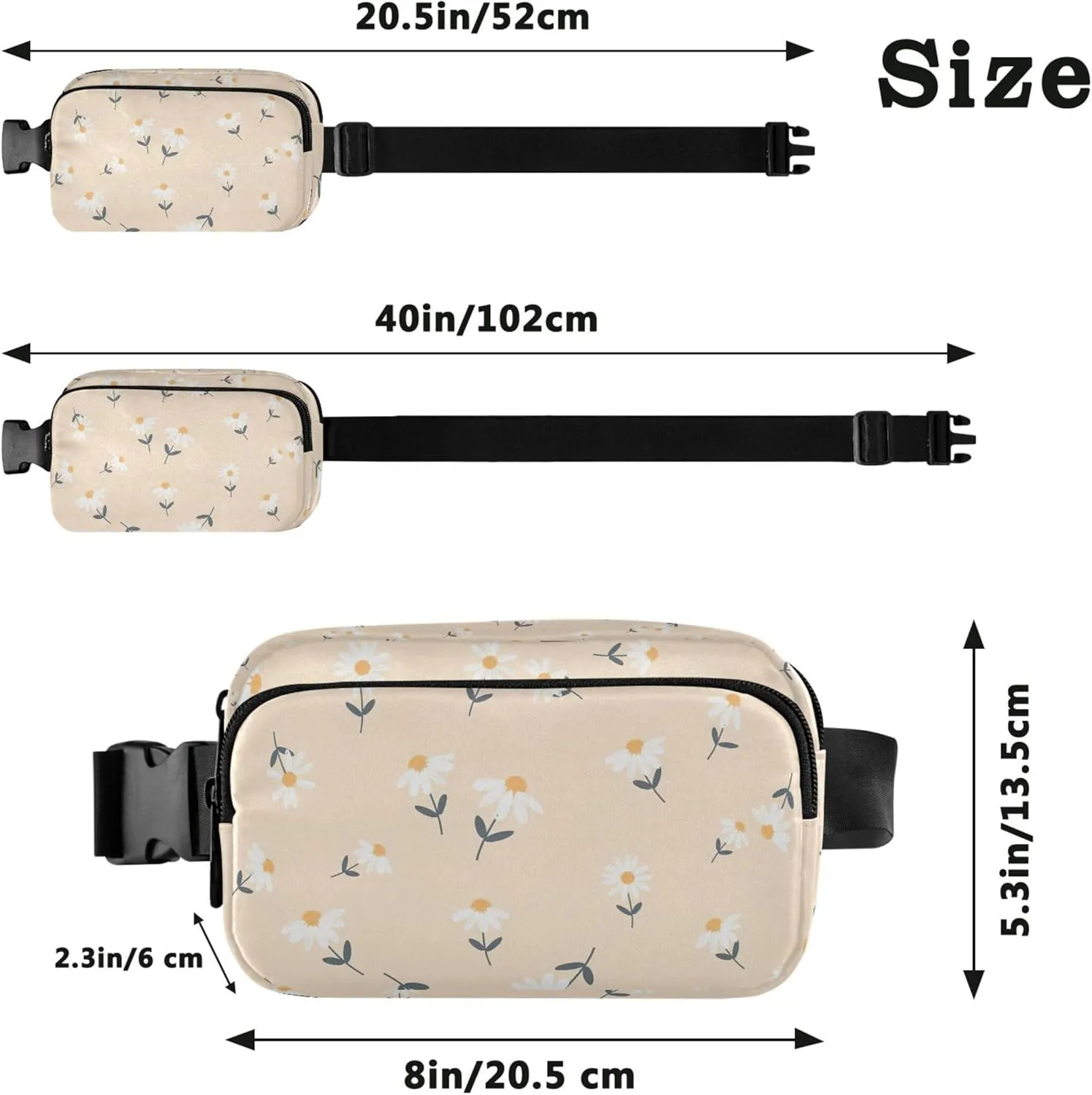 Daisy Flowers Floral Fanny Packs for Women Waterproof Anti Theft Belt Bag Cute Cross Body Waist Purse