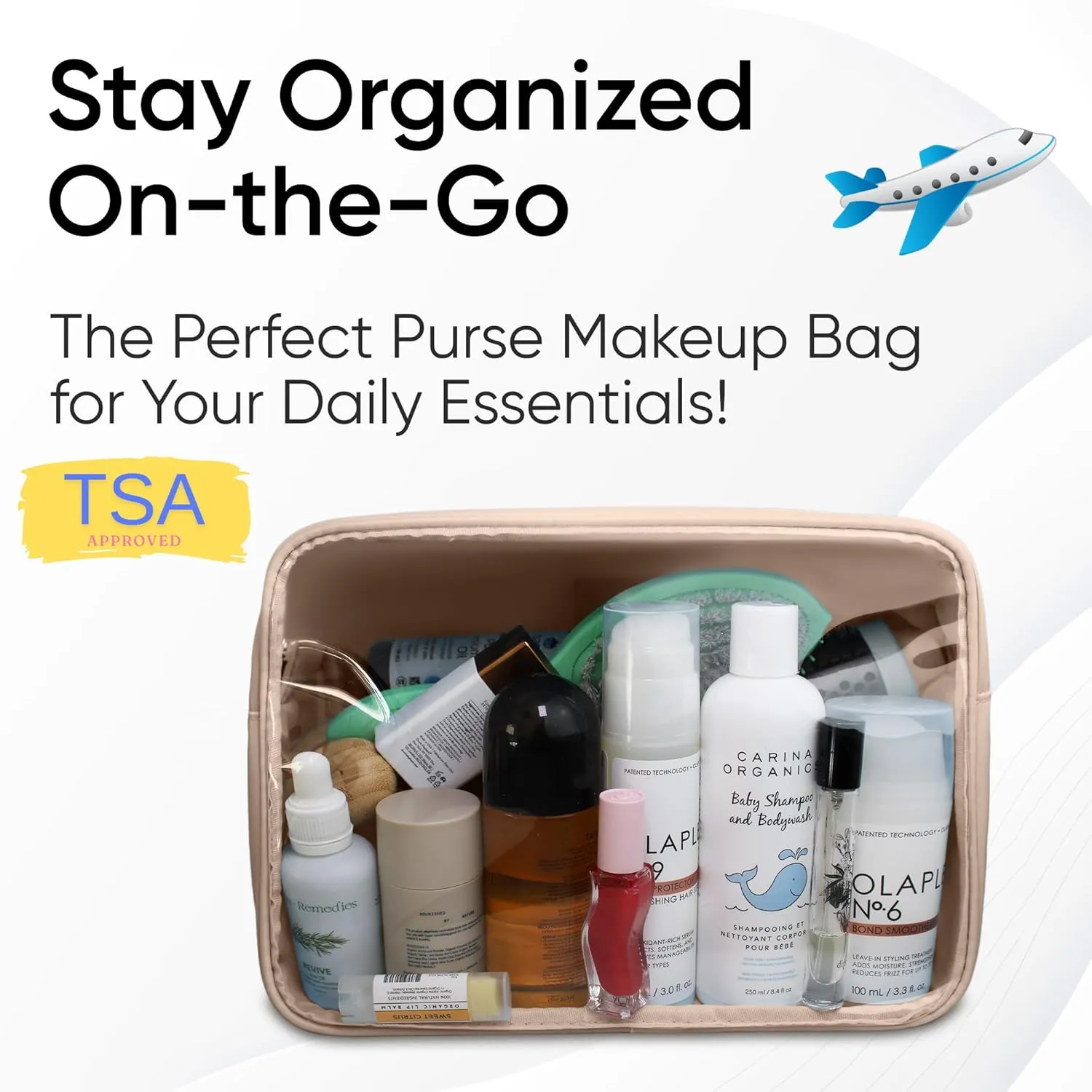DANCOUR Large Clear Makeup Bag TSA-Approved Travel Cosmetic Pouch Spacious Transparent Toiletry Bag for Women and Girls Waterproof Clear Organizer Case Beige