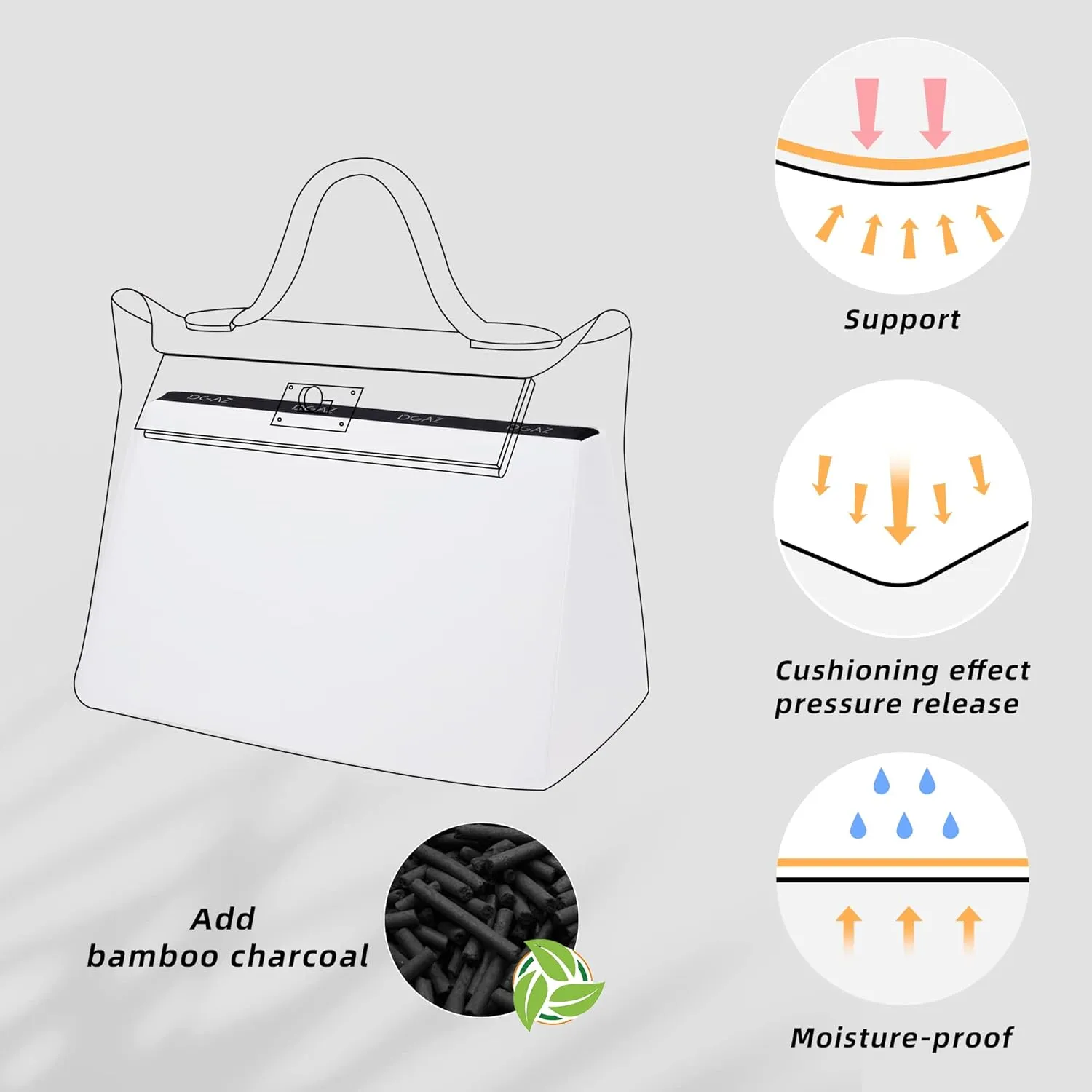DGAZ Bag Pillow Shaper Insert for Luxury Handbags, Silky Pillow Shaper for Hermes 24/24-mini Bag（White）