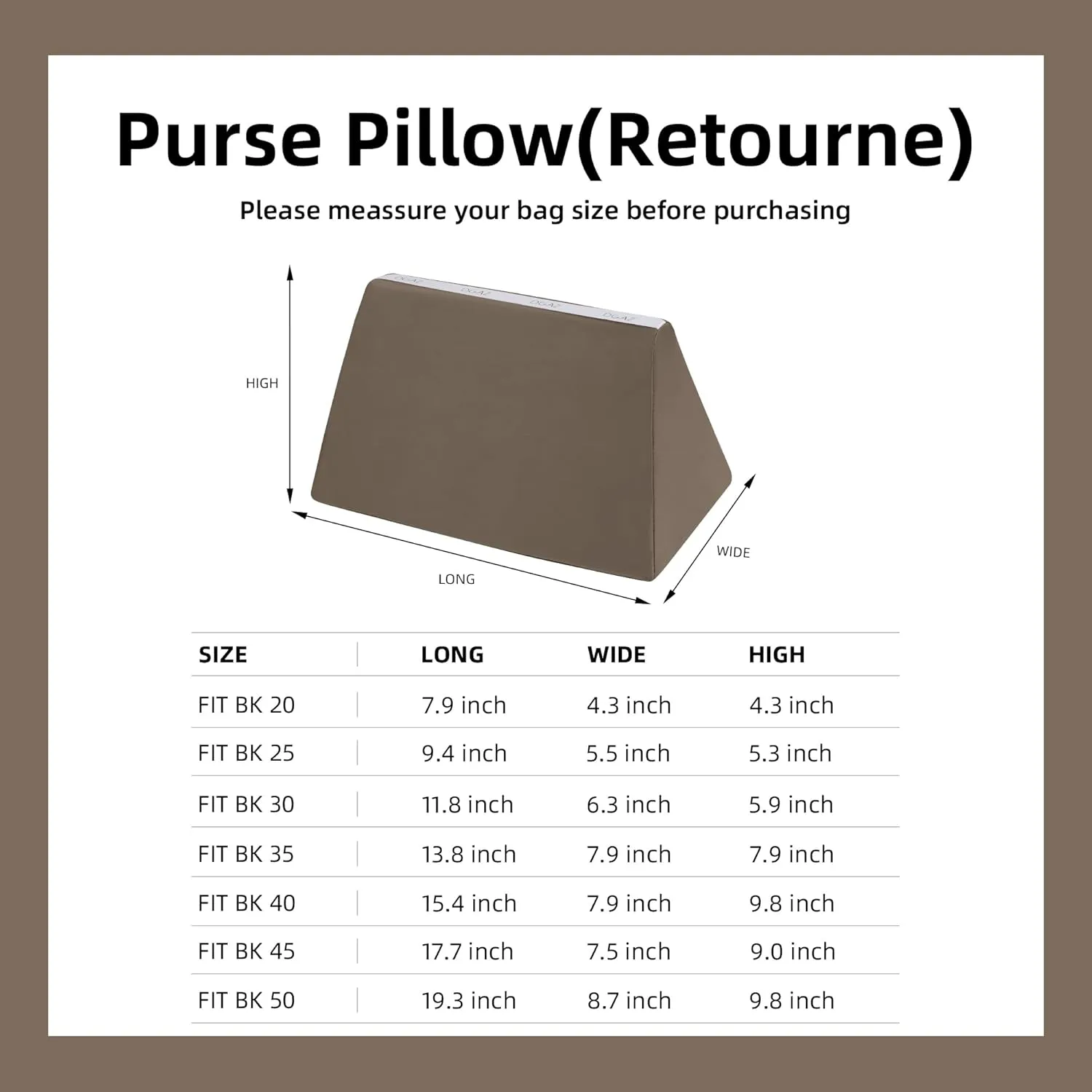 DGAZ Purse Pillow Shaper Insert,Luxury Handbag Tote Shapers, Memory Foam- Fits Birkin 20/25/30/35/40/45/50 Bag(Etoupe Grey,BK30 Retourne)