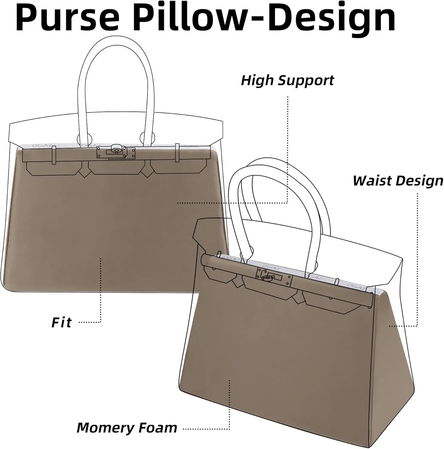 DGAZ Purse Pillow Shaper Insert,Luxury Handbag Tote Shapers, Memory Foam- Fits Birkin 20/25/30/35/40/45/50 Bag(Etoupe Grey,BK30 Retourne)