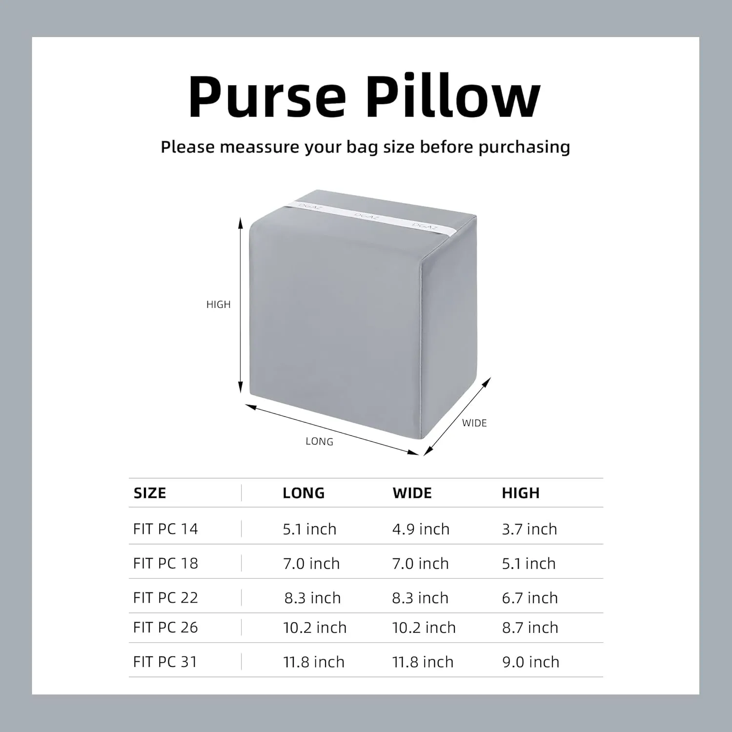 DGAZ Purse Pillow Shaper Insert,Luxury Handbag Tote Shapers, Memory Foam- Fits picotin14/18/22/26/31Bags(Bleu pale,PC22)
