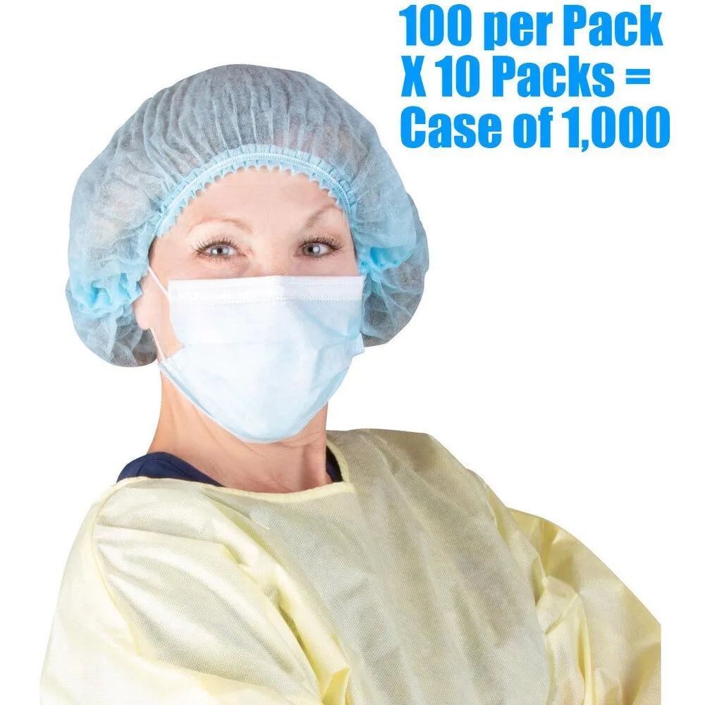 Disposable Bouffant Cap - Accordian Style - Blue - 21" / 100 Count X 10 Packs = 1,000 Bouffant Caps