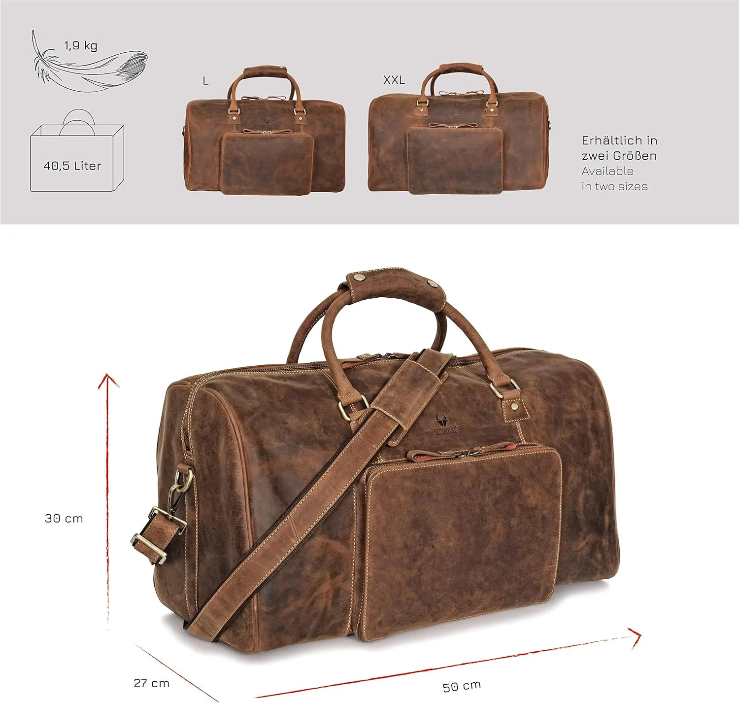 DONBOLSO Weekender Naples I Handcrafted Leather Men's Travel Bag I Genuine Leather Duffle Bag I Carry-on Luggage Overnight Gym I L with 40 Litres I Classic Donbolso Vintage Brown