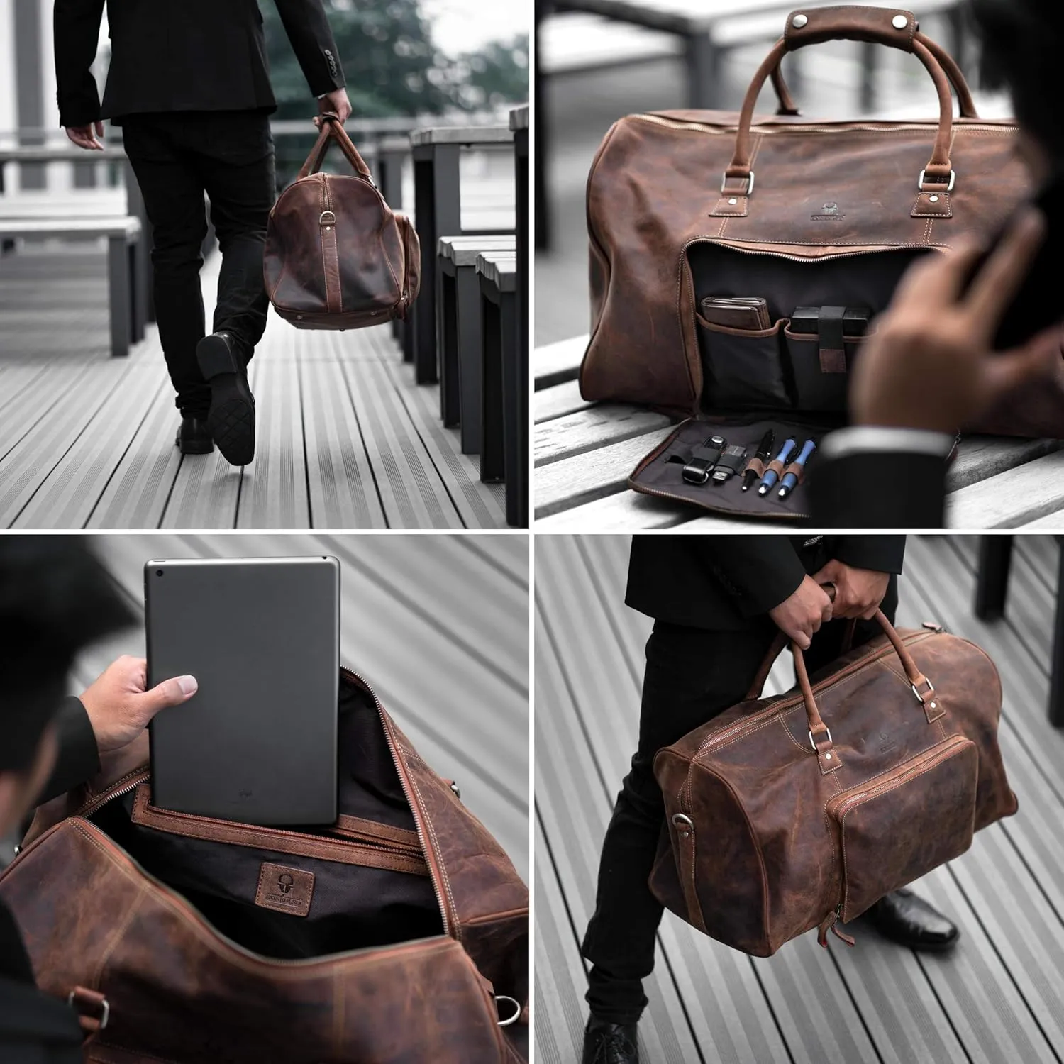 DONBOLSO Weekender Naples I Handcrafted Leather Men's Travel Bag I Genuine Leather Duffle Bag I Carry-on Luggage Overnight Gym I L with 40 Litres I Classic Donbolso Vintage Brown
