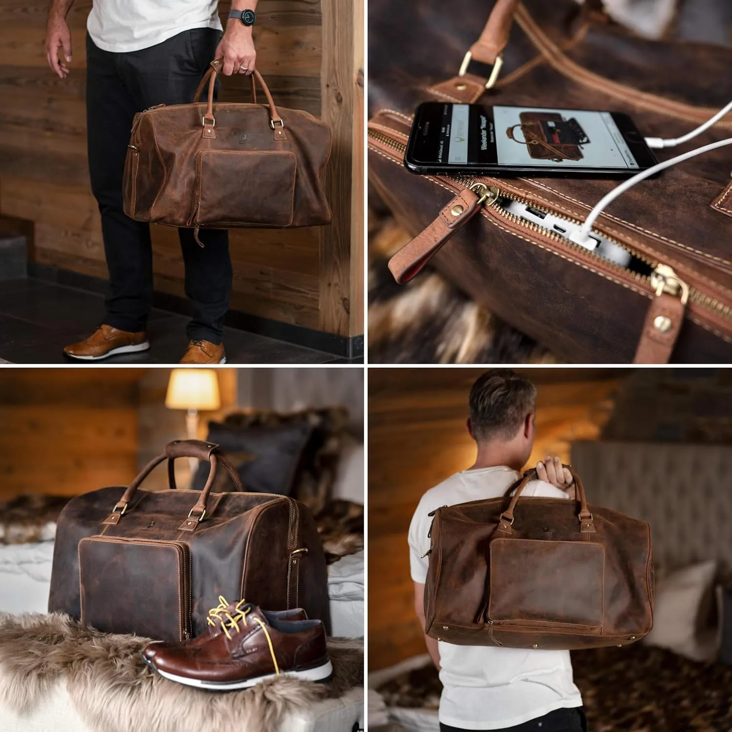 DONBOLSO Weekender Naples I Handcrafted Leather Men's Travel Bag I Genuine Leather Duffle Bag I Carry-on Luggage Overnight Gym I L with 40 Litres I Classic Donbolso Vintage Brown