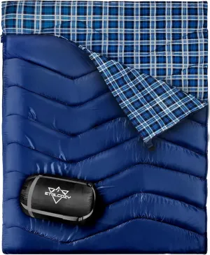 Double Sleeping Bag for Adults Kids Camping, XL Queen Size Sleeping Bags for 2 Person All Season Hiking Backpacking, Lightweight Waterproof with Compression Sack