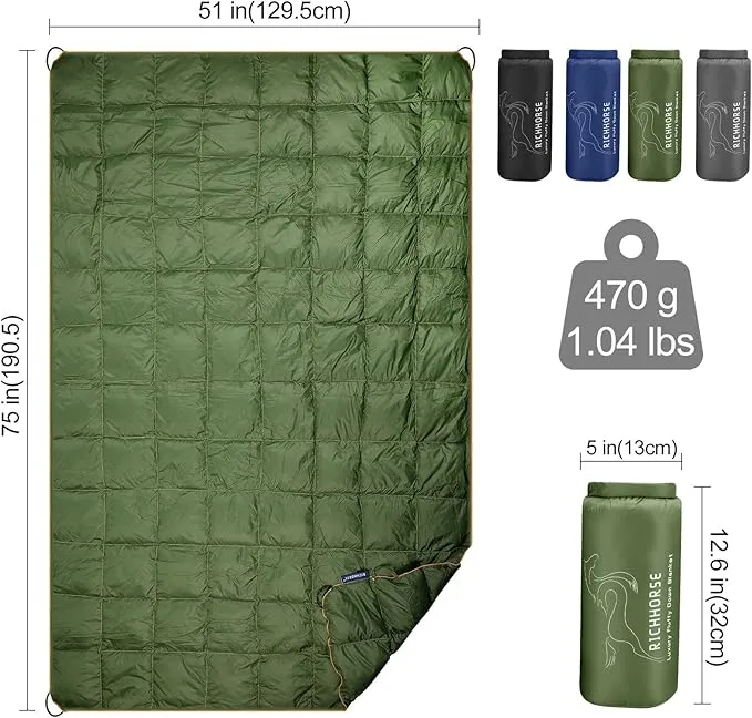 Down Camping Blanket - Camp Blanket, Lightweight, Packable, Puffy, Wearable, Water Resistant, Backpacking Quilt for Outdoor Camping, Travel and Hiking
