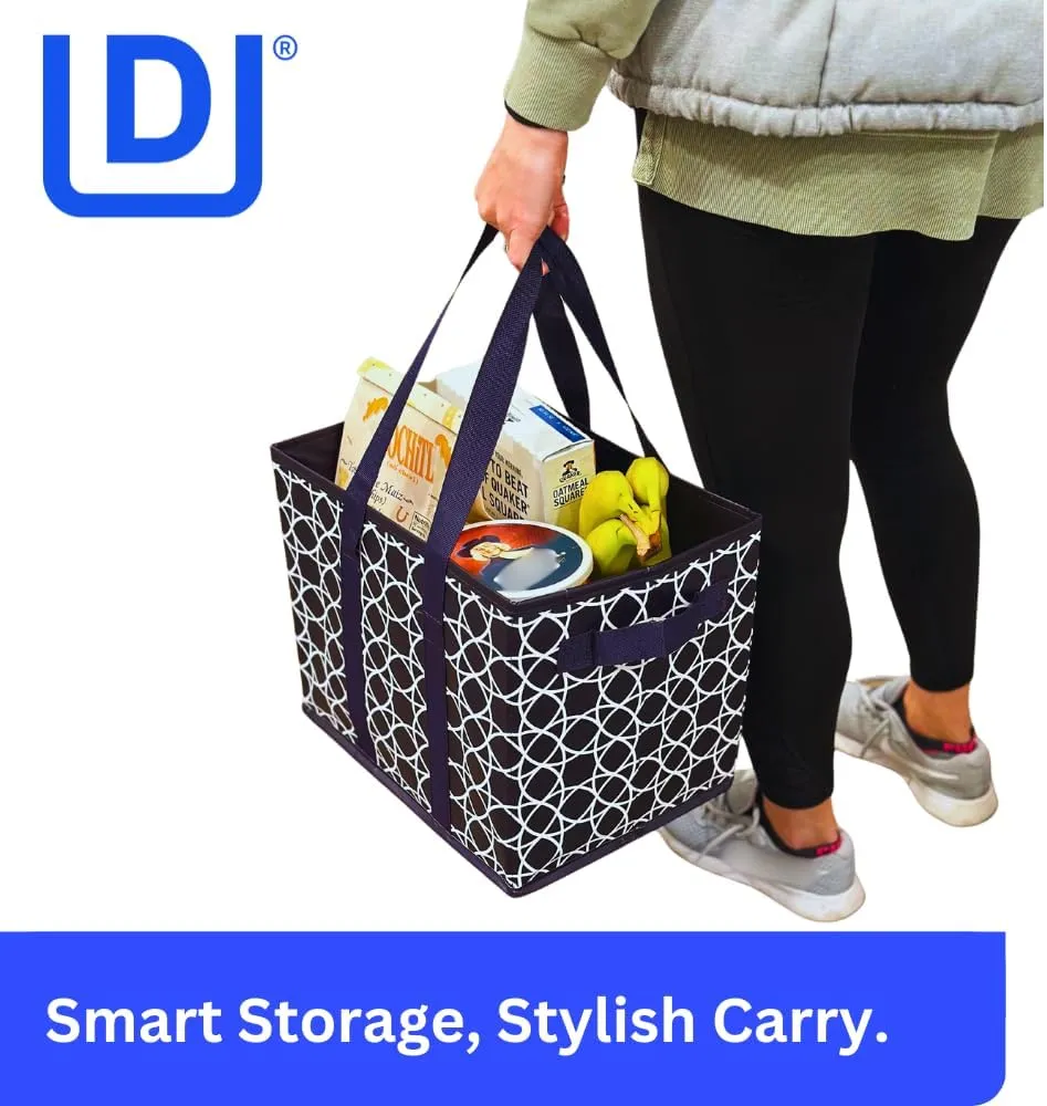 DURASACK Grocery Tote Bag 3-Pack All-Purpose Collapsible Tote Bags with Handles Kitchen Reusable Grocery Bags, Geometric