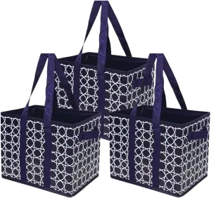 DURASACK Grocery Tote Bag 3-Pack All-Purpose Collapsible Tote Bags with Handles Kitchen Reusable Grocery Bags, Geometric