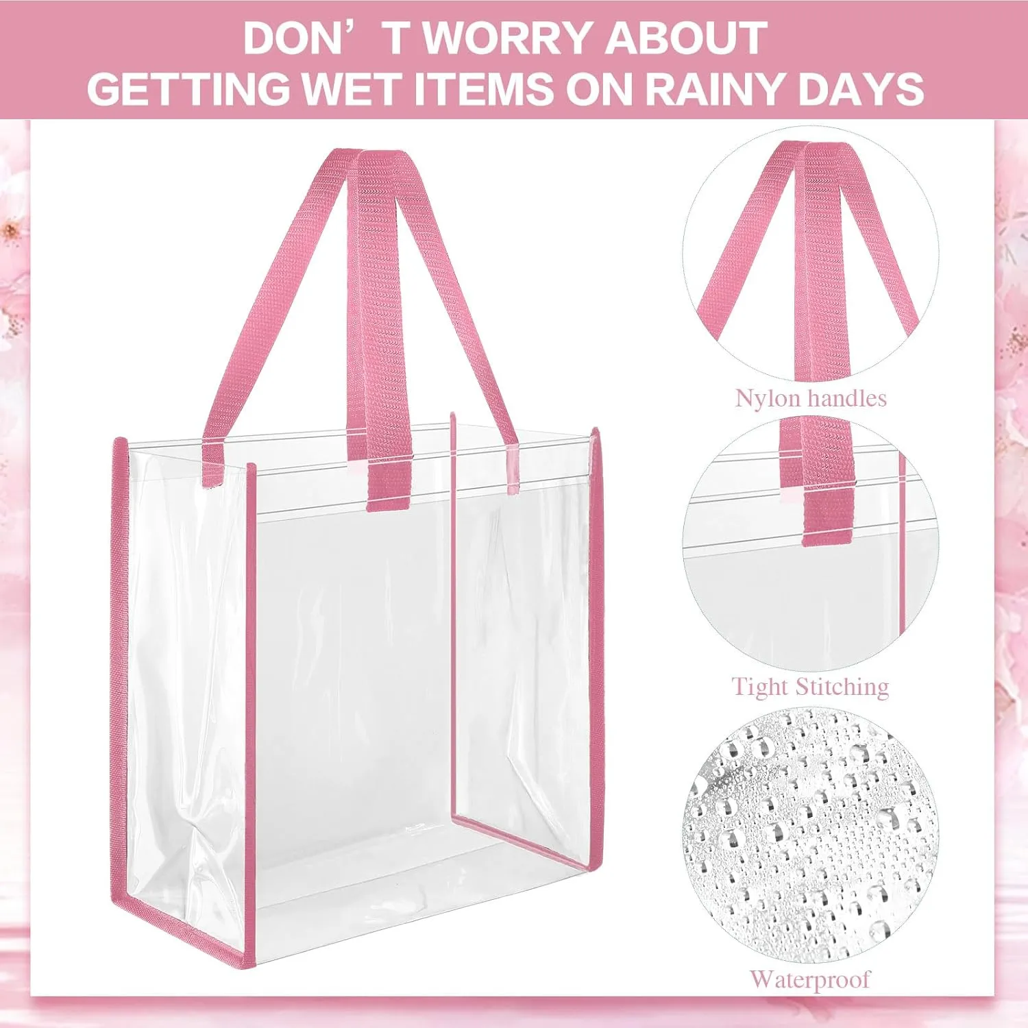 Eccliy 30 Pack 12x12x6 Inch Clear Tote Bag Stadium Approved Bulk Plastic Tote Gift Bag with Handle for Gym Sports Beach