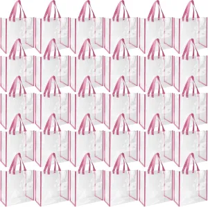 Eccliy 30 Pack 12x12x6 Inch Clear Tote Bag Stadium Approved Bulk Plastic Tote Gift Bag with Handle for Gym Sports Beach
