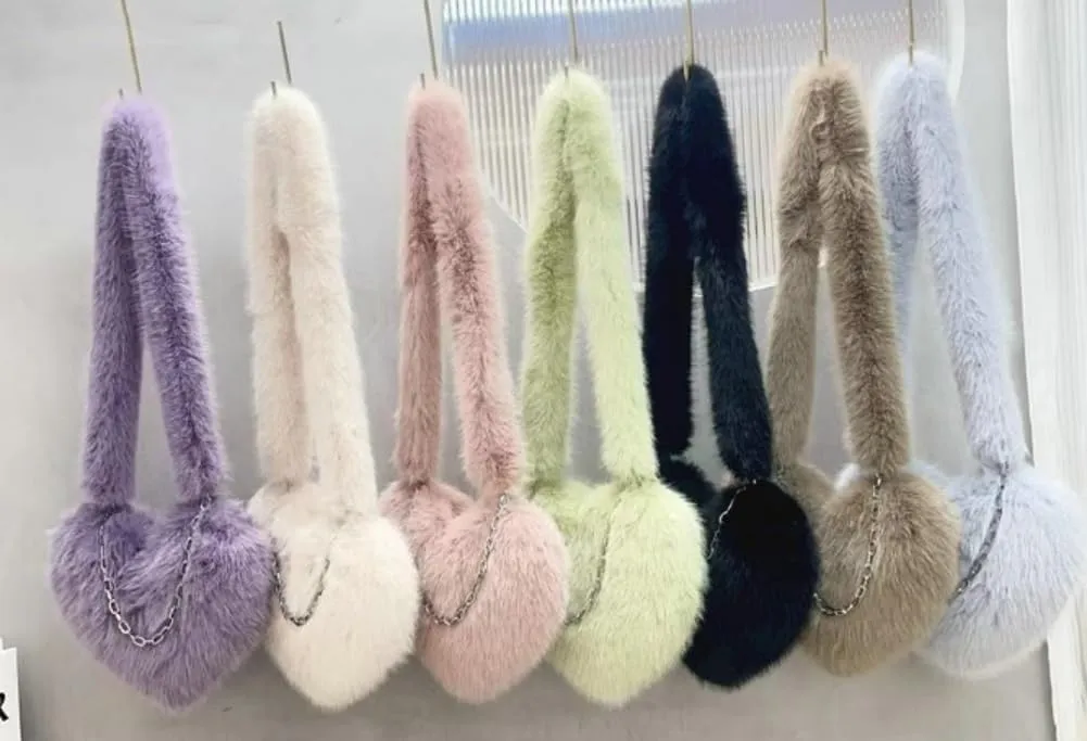 Epsion Women Faux Fur Fluffy Shoulder Bags Cute Heart Crossbody Bag Furry Handbag Purse