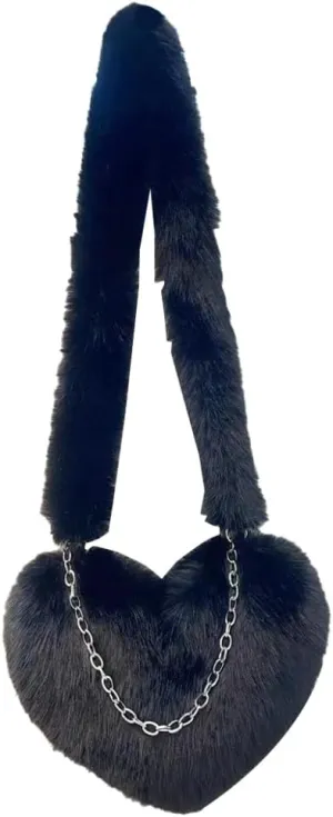 Epsion Women Faux Fur Fluffy Shoulder Bags Cute Heart Crossbody Bag Furry Handbag Purse
