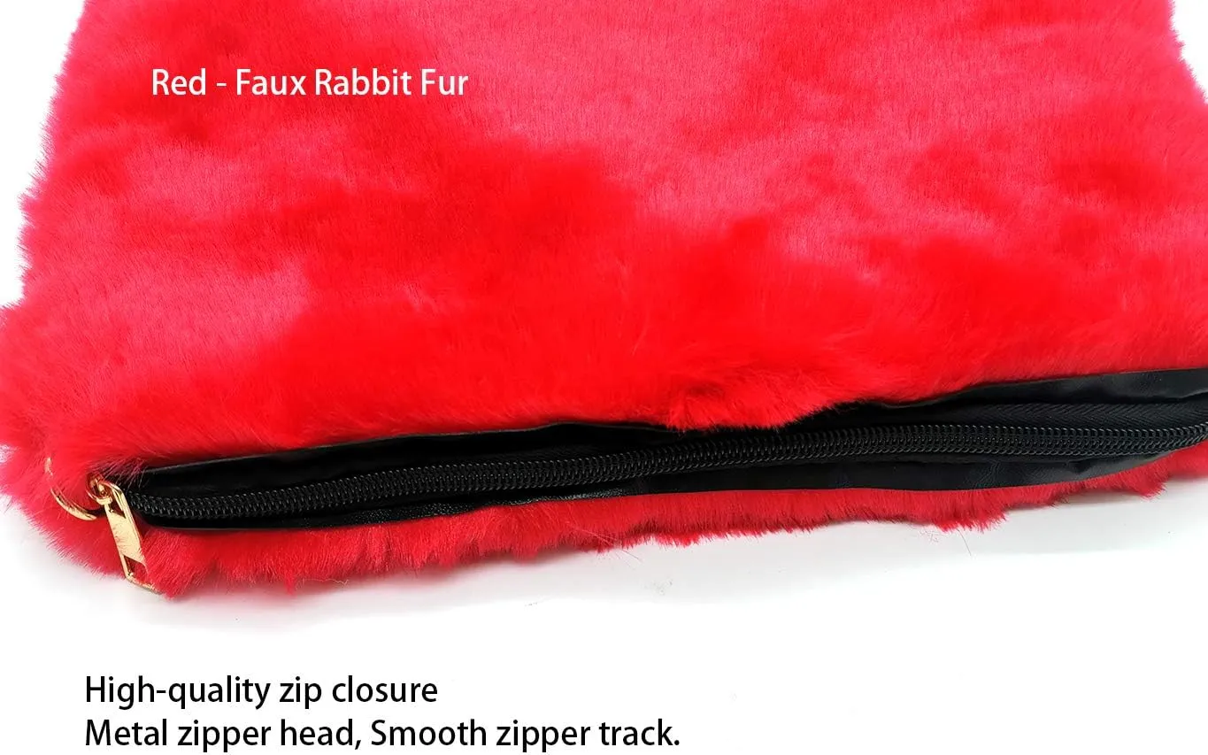 FHQHTH Faux Fox Fur Purse Fuzzy Handbags for Women Evening Handbags Al alloy Shoulder Strap