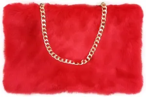 FHQHTH Faux Fox Fur Purse Fuzzy Handbags for Women Evening Handbags Al alloy Shoulder Strap