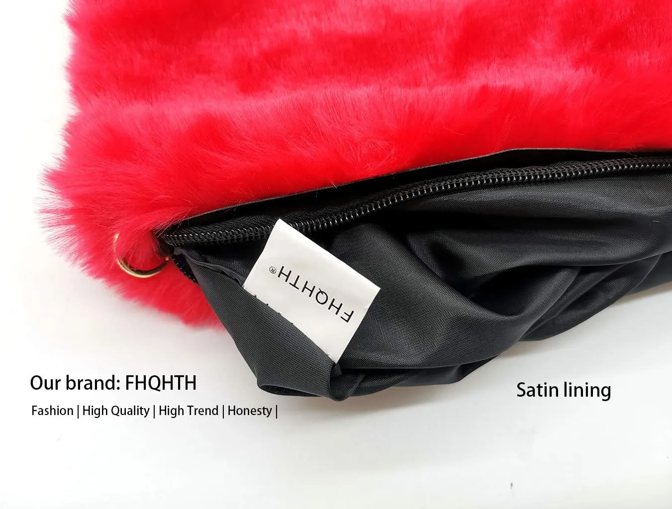 FHQHTH Faux Fox Fur Purse Fuzzy Handbags for Women Evening Handbags Al alloy Shoulder Strap