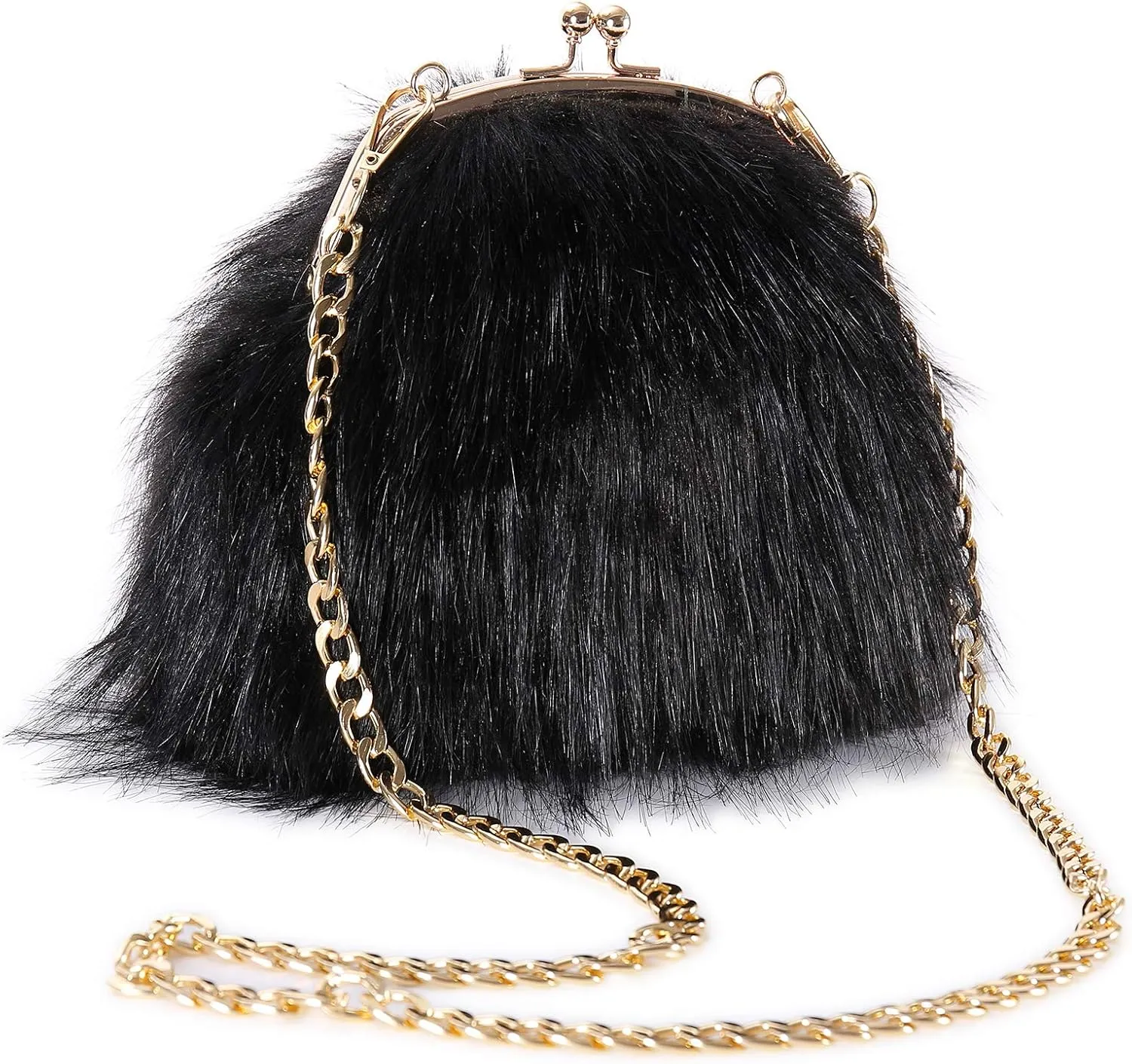 FHQHTH Faux Fur Purse Fashion Clutch Handbag Shoulder Vintage Evening Bags for Women