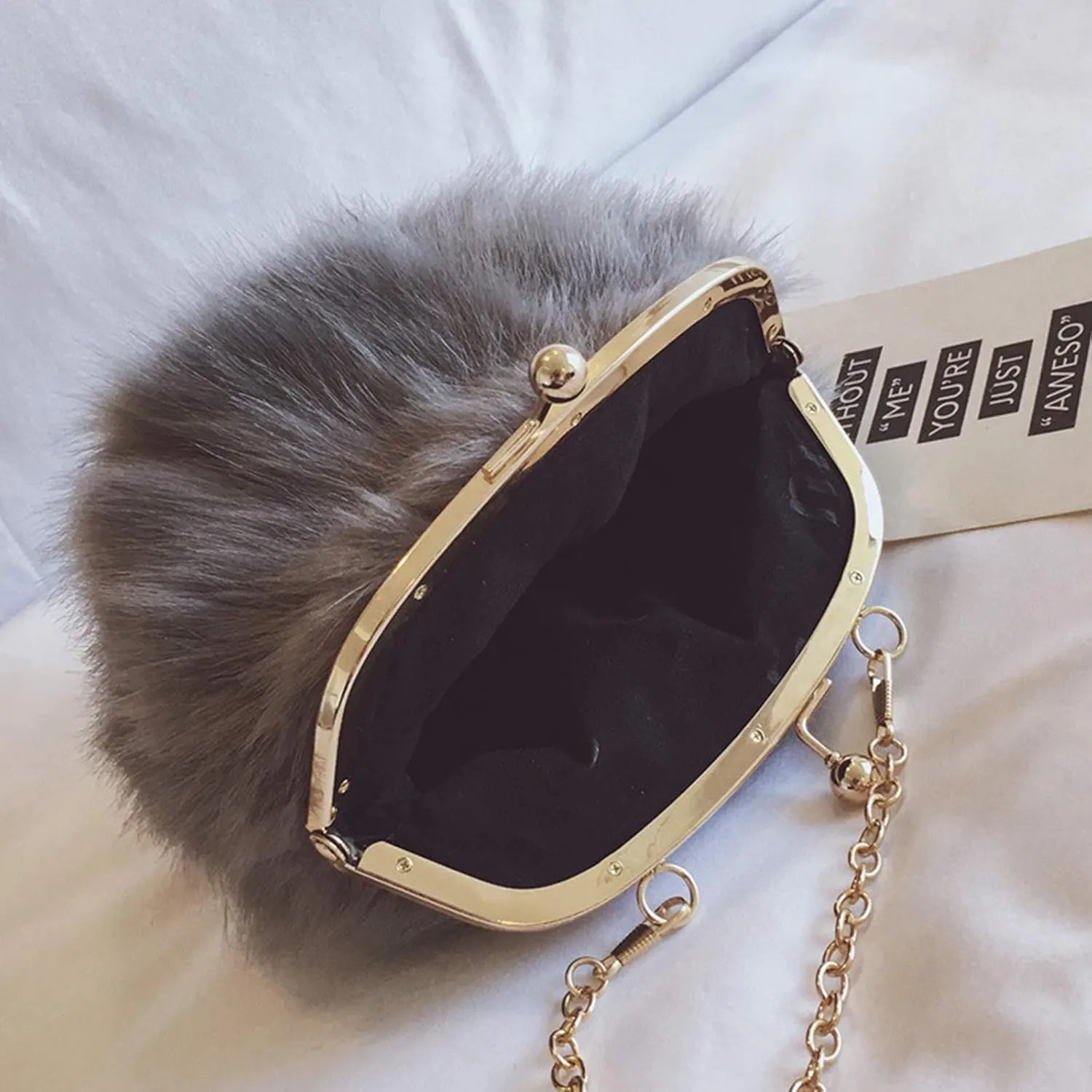 FHQHTH Faux Fur Purse Fashion Clutch Handbag Shoulder Vintage Evening Bags for Women