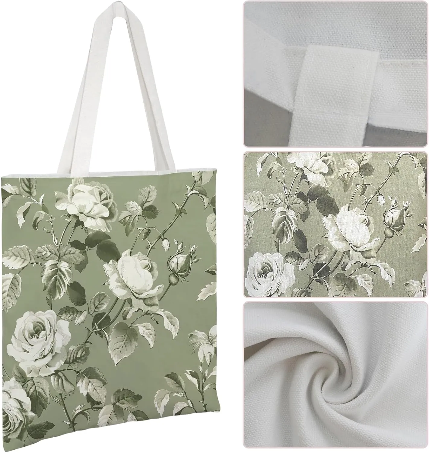 Floral Canvas Tote Bag for Women Chinoiserie Tote Bag Aesthetic Reusable Grocery Bags for Travel Shopping