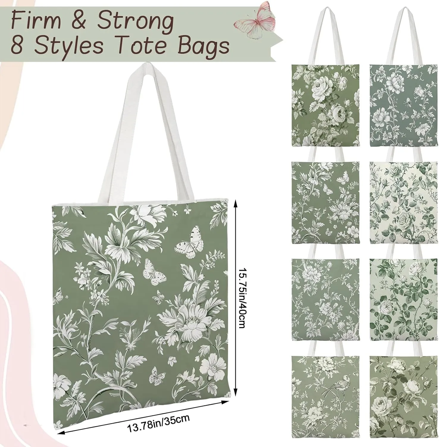 Floral Canvas Tote Bag for Women Chinoiserie Tote Bag Aesthetic Reusable Grocery Bags for Travel Shopping
