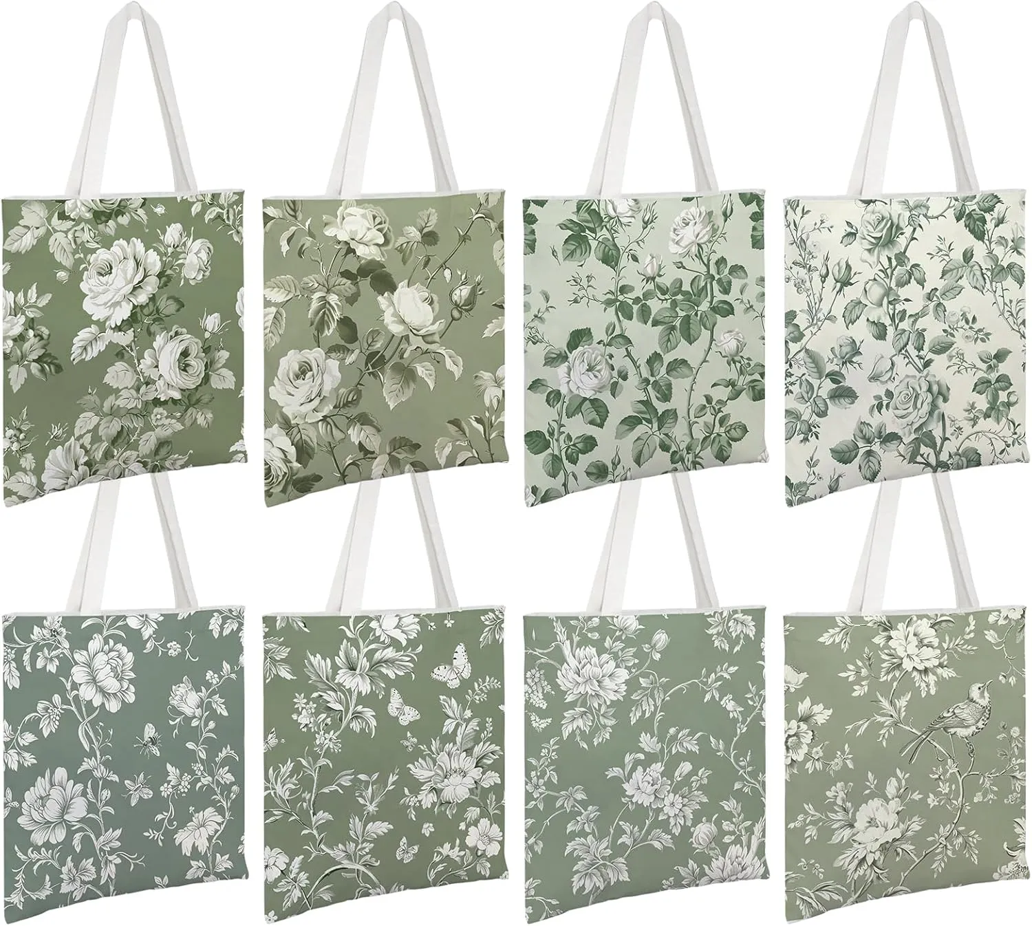Floral Canvas Tote Bag for Women Chinoiserie Tote Bag Aesthetic Reusable Grocery Bags for Travel Shopping