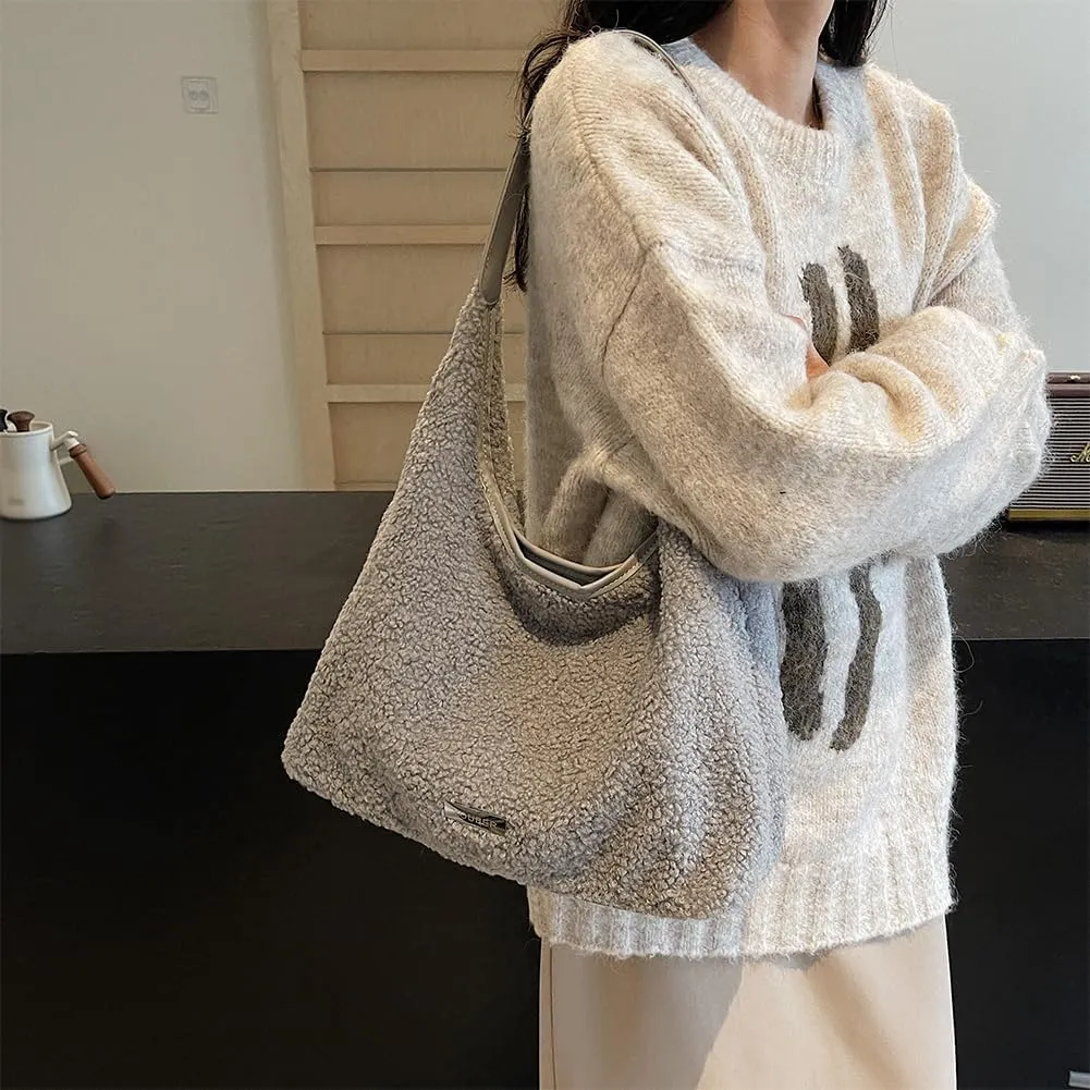 Fluffy Purse Faux Fur Hobo Bag Cute Furry Crossbody Bag Large Capacity Tote Bag