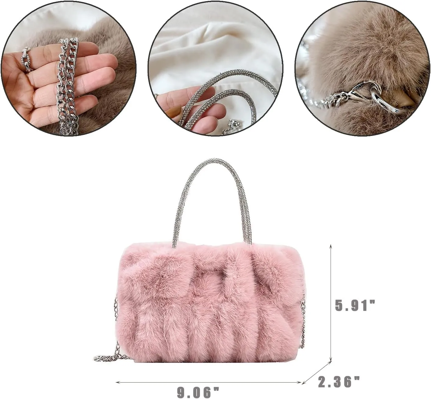 Fluffy Tote Bag Faux Fur Top Handle Crossbody Shoulder Purse, Women Cute Plush Bucket Handbag Evening Clutch with Chain Strap (Green)