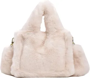 Fluffy Tote Bag Mini Faux Fur Purses for Women Winter Fuzzy Tote Soft Furry Crossbody Handbag Plush Bags