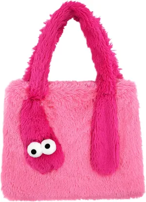 Fluffy Tote Bag Y2K Style - Soft Plush Cozy Faux Fur Bag, Hot Pink Tote Bags for Women, Lightweight & Durable Everyday Shoulder Bag - Cute Furry with Unique Vibrant Design