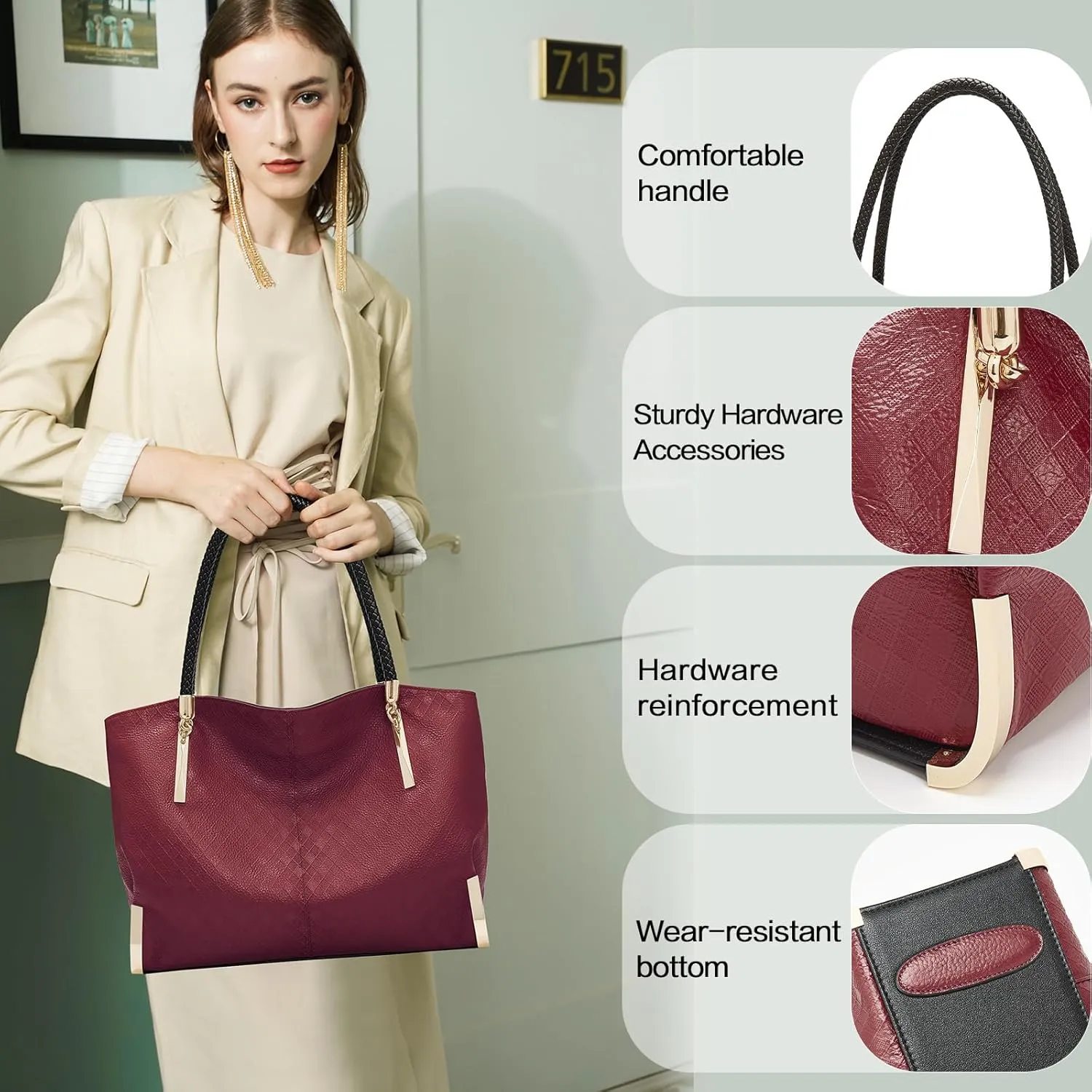 FOXLOVER Large Capacity Tote Handbags for Women, Women's Top-handle Bags Fashion Shoulder Bags Purses Minimalist design