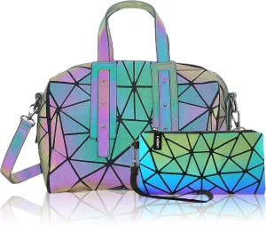 Geometric Boston Handbag for Women Geometric Luminous Purse and crossbody bag Geometric Bags and Holographic shoulder bag Set-B