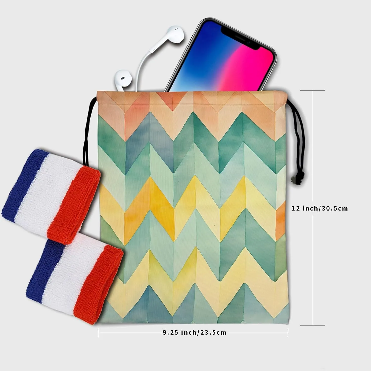 Geometric Grip Bags for Gymnastics - Stripes Drawstring Pouch Bag Waves Art String Bag for Gym Sports Storage