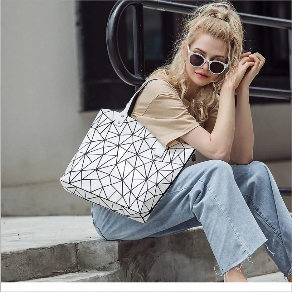 Geometric Lattice Top-handle Handbag for Women Matte Tote Purse Handbags Geometry Shoulder Bag
