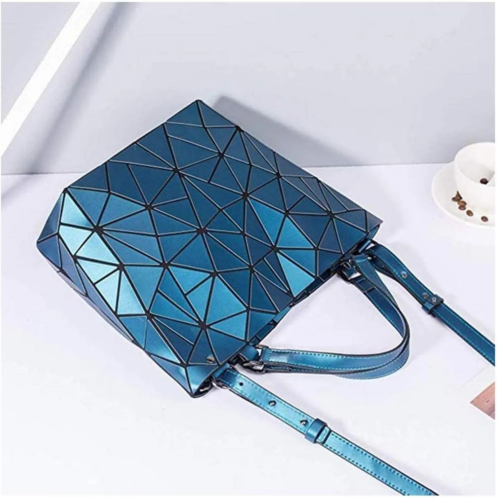 Geometric Luminous Purses and Handbags Shard Lattice Eco-Friendly Artificial Leather Rainbow Holographic Purse (Blue)