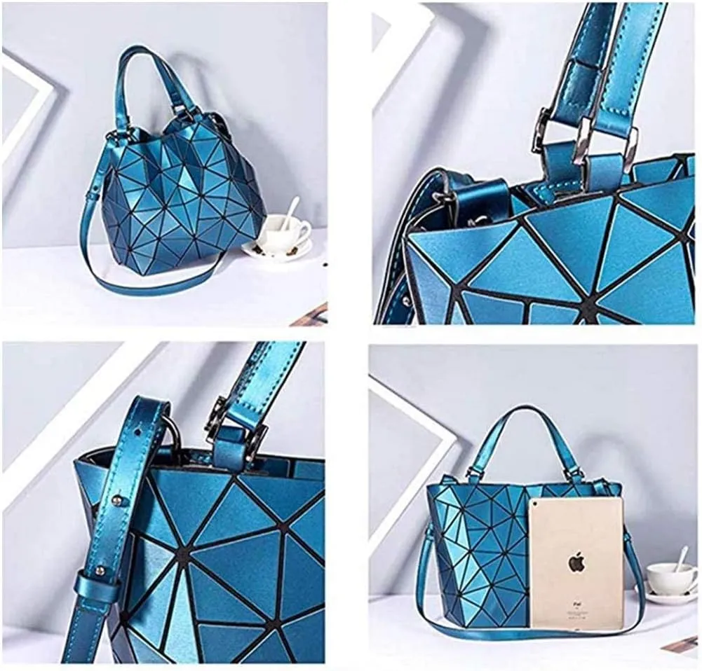 Geometric Luminous Purses and Handbags Shard Lattice Eco-Friendly Artificial Leather Rainbow Holographic Purse (Blue)