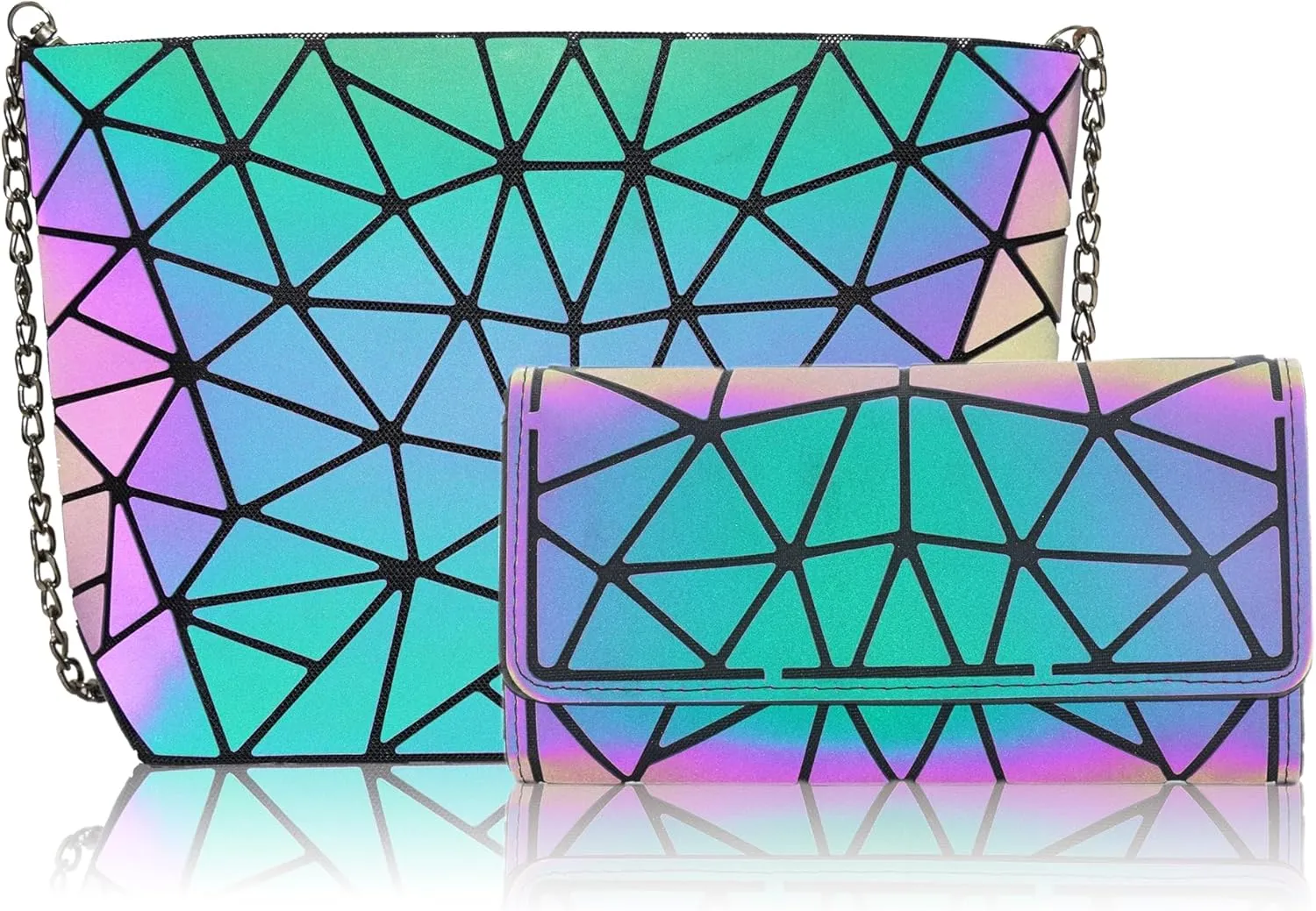 Geometric Purse for Women,Geometric Luminous Purses and Handbags,Geometric Bags and Holographic crossbody bag SET-G