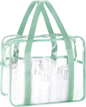 HAOGUAGUA Extra Large Clear Cosmetic Makeup Bag, Transparent PVC Tote Shoulder Bag Stadium Approved, Waterproof Clear Toiletry Carry Pouch Makeup Artist Bag Diaper Bag (Green)