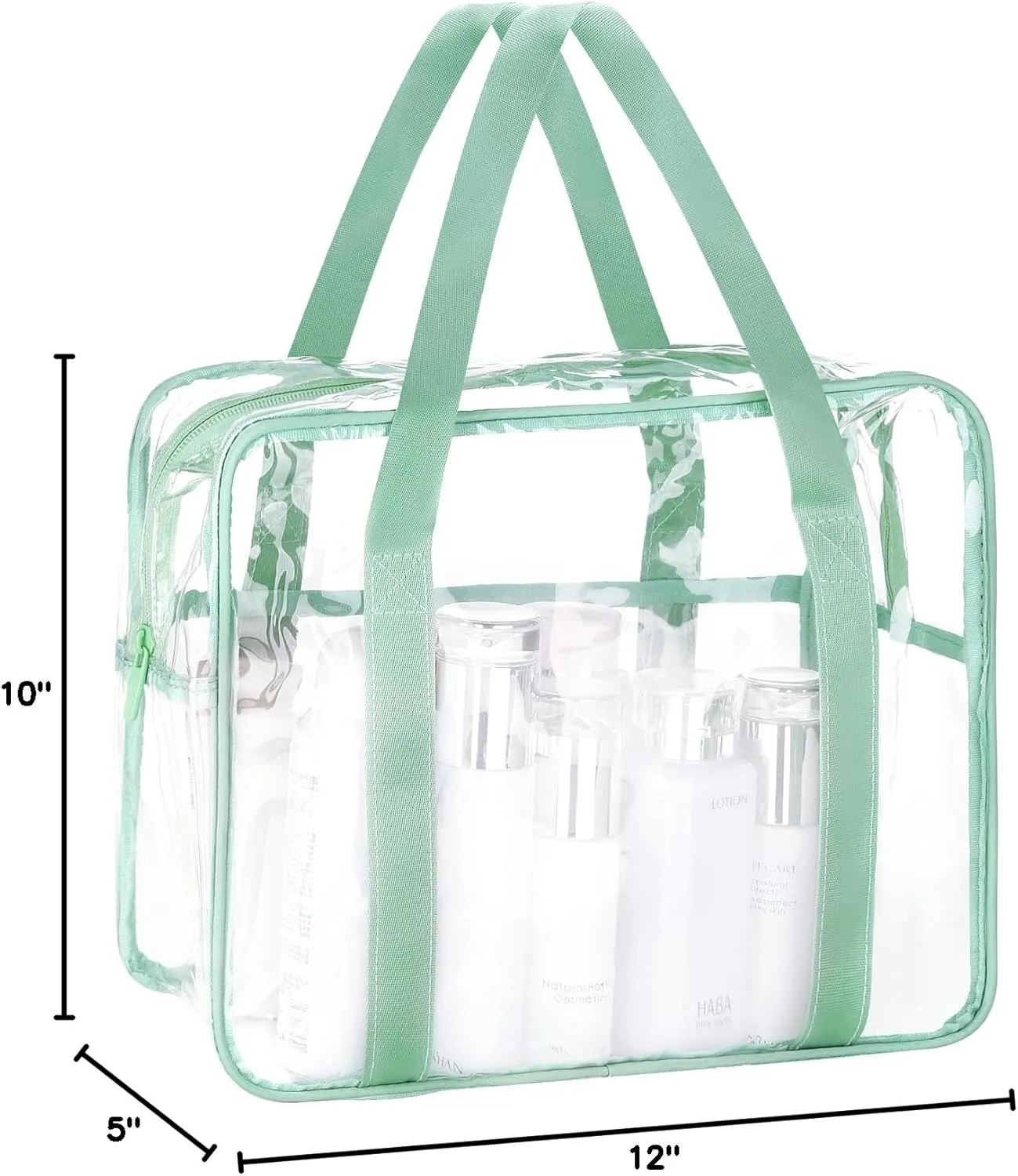 HAOGUAGUA Extra Large Clear Cosmetic Makeup Bag, Transparent PVC Tote Shoulder Bag Stadium Approved, Waterproof Clear Toiletry Carry Pouch Makeup Artist Bag Diaper Bag (Green)