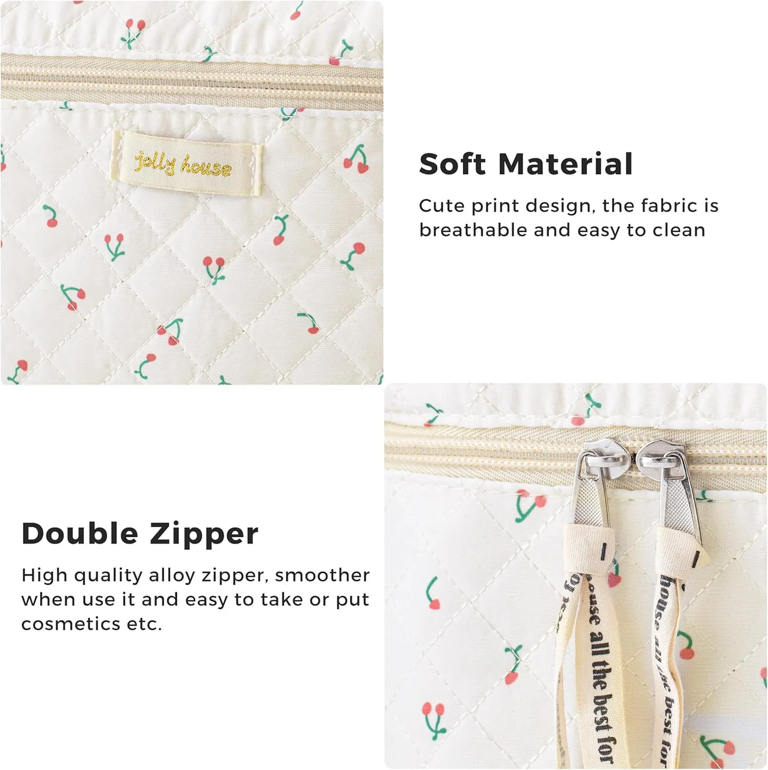 HBselect Quilted Makeup Bag, 3PCS Cotton Large Travel Makeup Bag, Cute Floral Coquette Make up Bag Cosmetic Bag Toiletry Bag for Women Girls