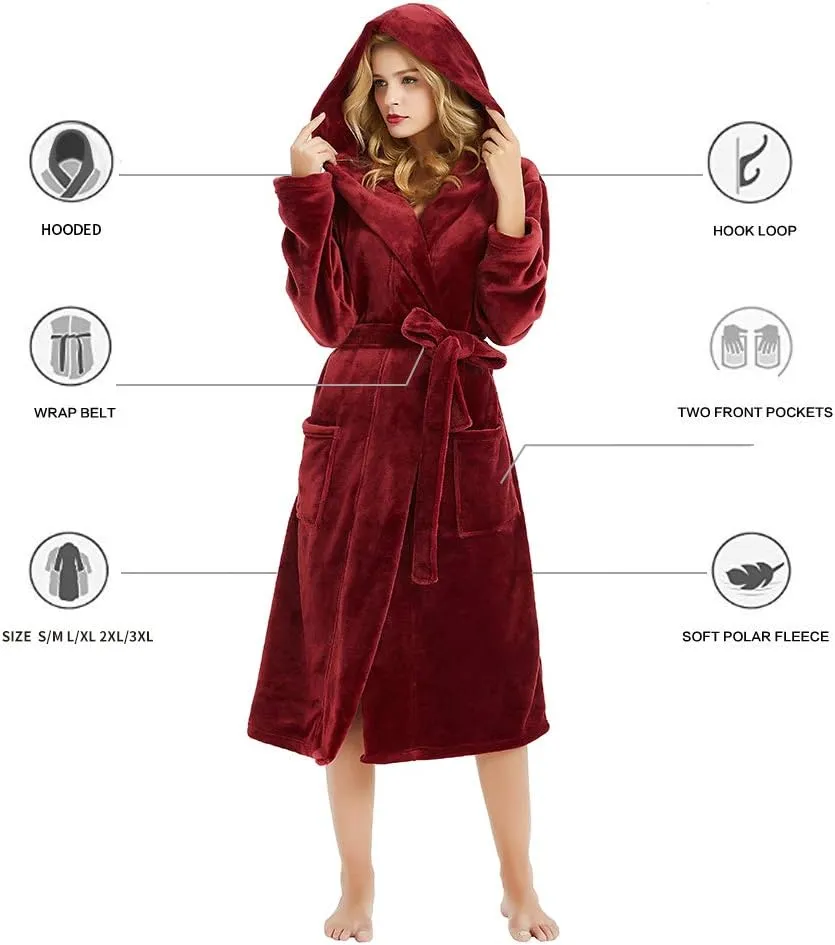 HEARTNICE Womens Hooded Fleece Robe, Soft Bathrobe for Womens, Cute Long House Coat
