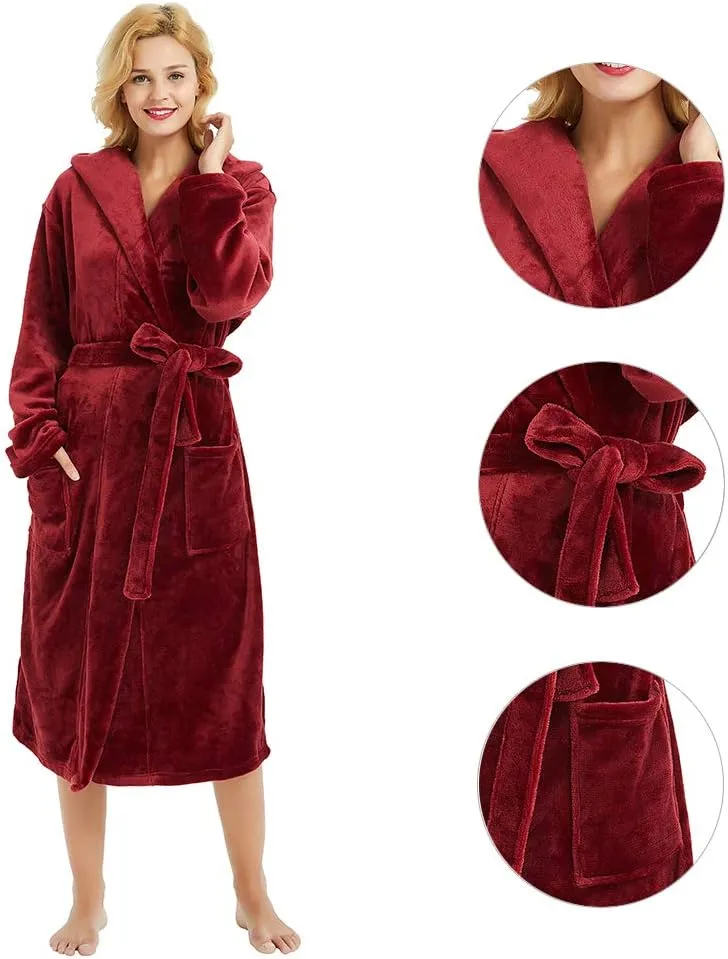 HEARTNICE Womens Hooded Fleece Robe, Soft Bathrobe for Womens, Cute Long House Coat