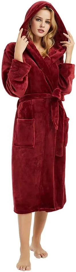 HEARTNICE Womens Hooded Fleece Robe, Soft Bathrobe for Womens, Cute Long House Coat