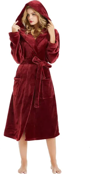 HEARTNICE Womens Hooded Fleece Robe, Soft Bathrobe for Womens, Cute Long House Coat