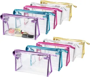 Hedume 10 Pcs Transparent Waterproof Cosmetic Bag, PVC Clear Makeup Organizing Bags With Zipper Perfect for Bathroom, Travel