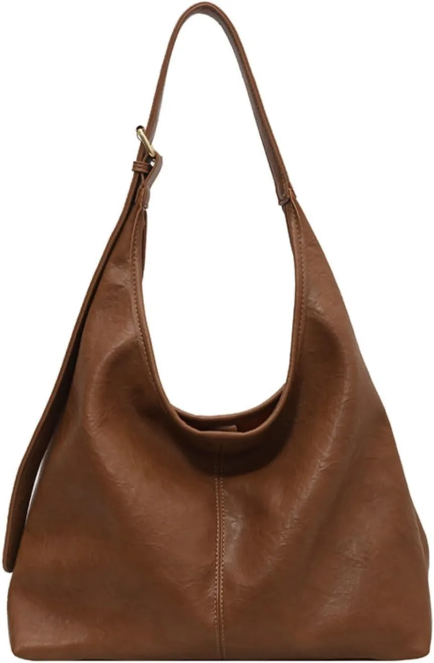 Hobo Bags for Women Soft PU Leather Tote Shoulder Bag Vintage Slouchy Handbag Purses